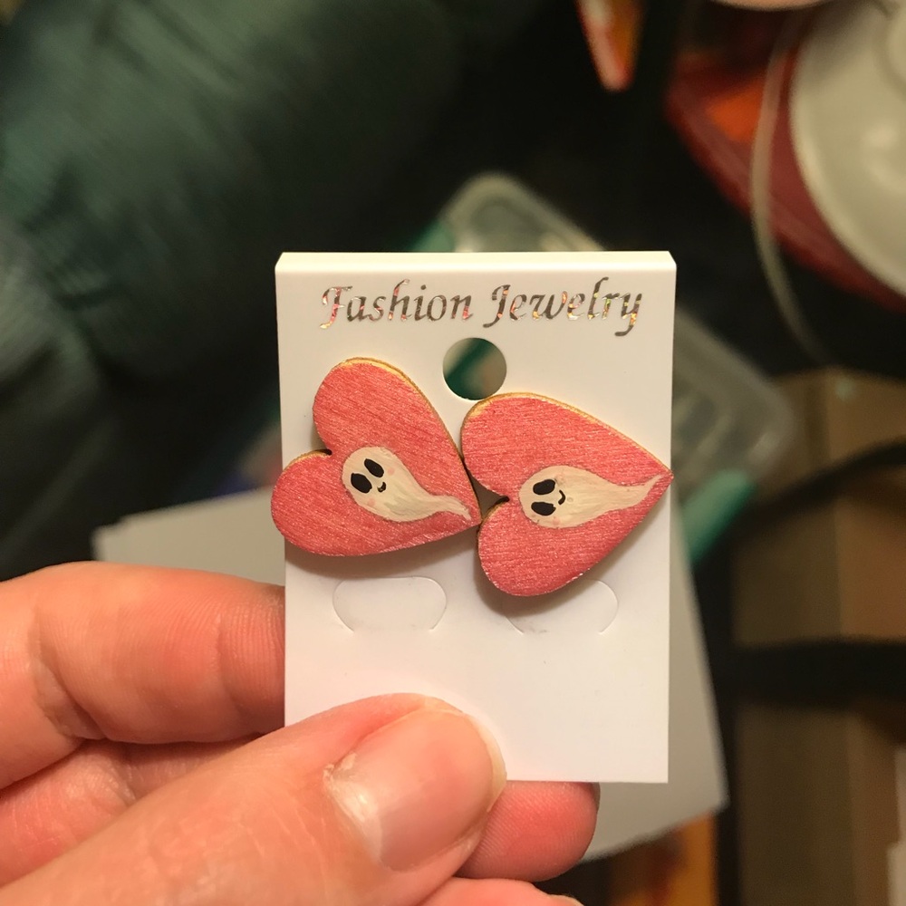 Hand painted ghost earrings studs